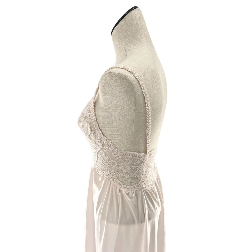 Vintage Nightgown Pastel Pink Sheer Lace Maxi-Length Medium 80s Cottagecore - Picture 6 of 11